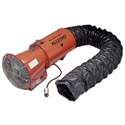 Allegro Industries Models 9513-05, 9514-05 and 9514-06 Explosion Proof 8" Confined Space Axial Blower with 15' or 25' Statically Conductive Ducting or Blower Only (1/3 Hp, AC, 890 CFM @ Outlet)