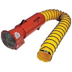 Allegro 8" Confined Space Steel Axial Blower w/15' or 25' Duct (1/3 Hp, AC or DC, 50Hz or 60Hz, 1275 CFM @ Outlet)