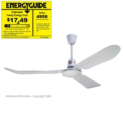 Northwest Envirofan Model #48F-9 White Commercial Variable Speed Ceiling Fan (48" Downflow Only, 21,500 CFM, 3 Yr Warranty, 120V, 1 Phase)